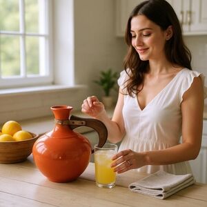 Vintage 1930's Bauer Pottery Burnt Orange Pot Pitcher Mid-Century Modern